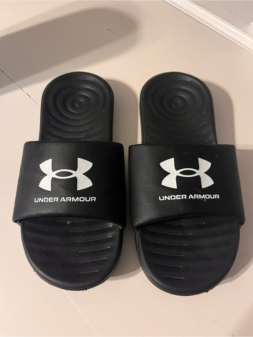 Under Armour Black Ladies Slide Sandals with White Logo